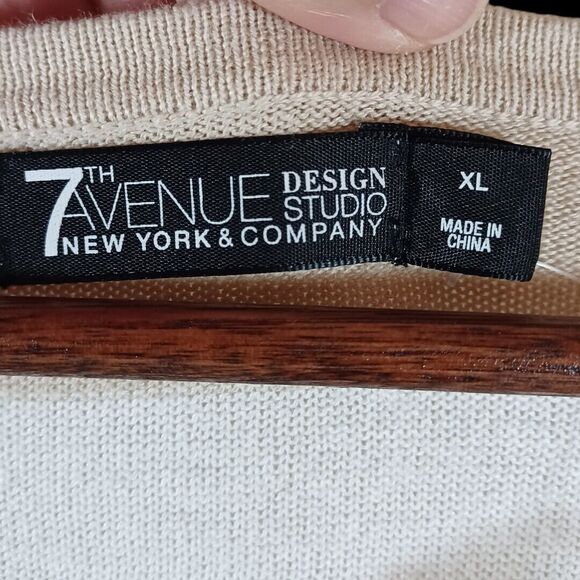 NWT 7th Avenue Design Studio New York White Tan Striped Short Sleeve Sweater XL - Picture 6 of 7